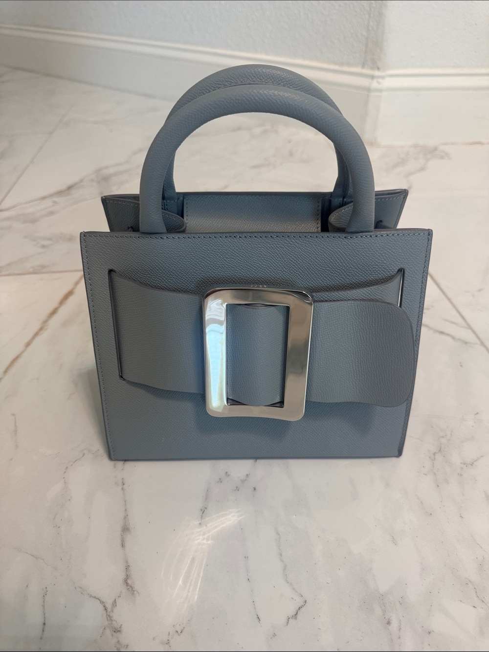 BOYY Bobby 23 EPSOM ICE Gray Structured Top-Handle Bag with Silver  Buckle